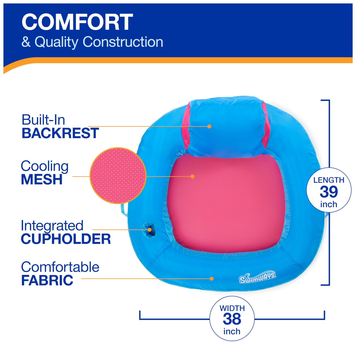 SwimWays Spring Float inner spring design adds stability for lounging.
