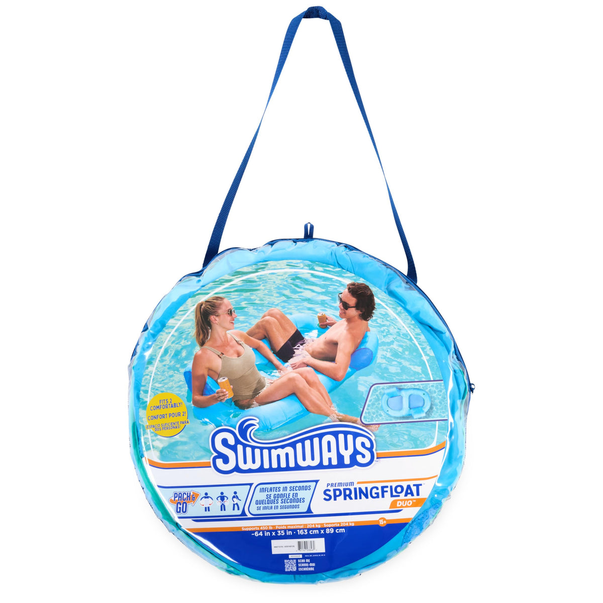 Aqua design of SwimWays Spring Float Premium Duo adds poolside style.