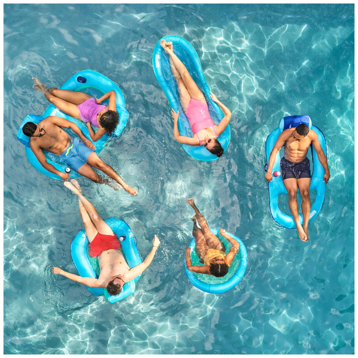 Inflated size 64 x 35 inches of SwimWays Spring Float Premium Duo.