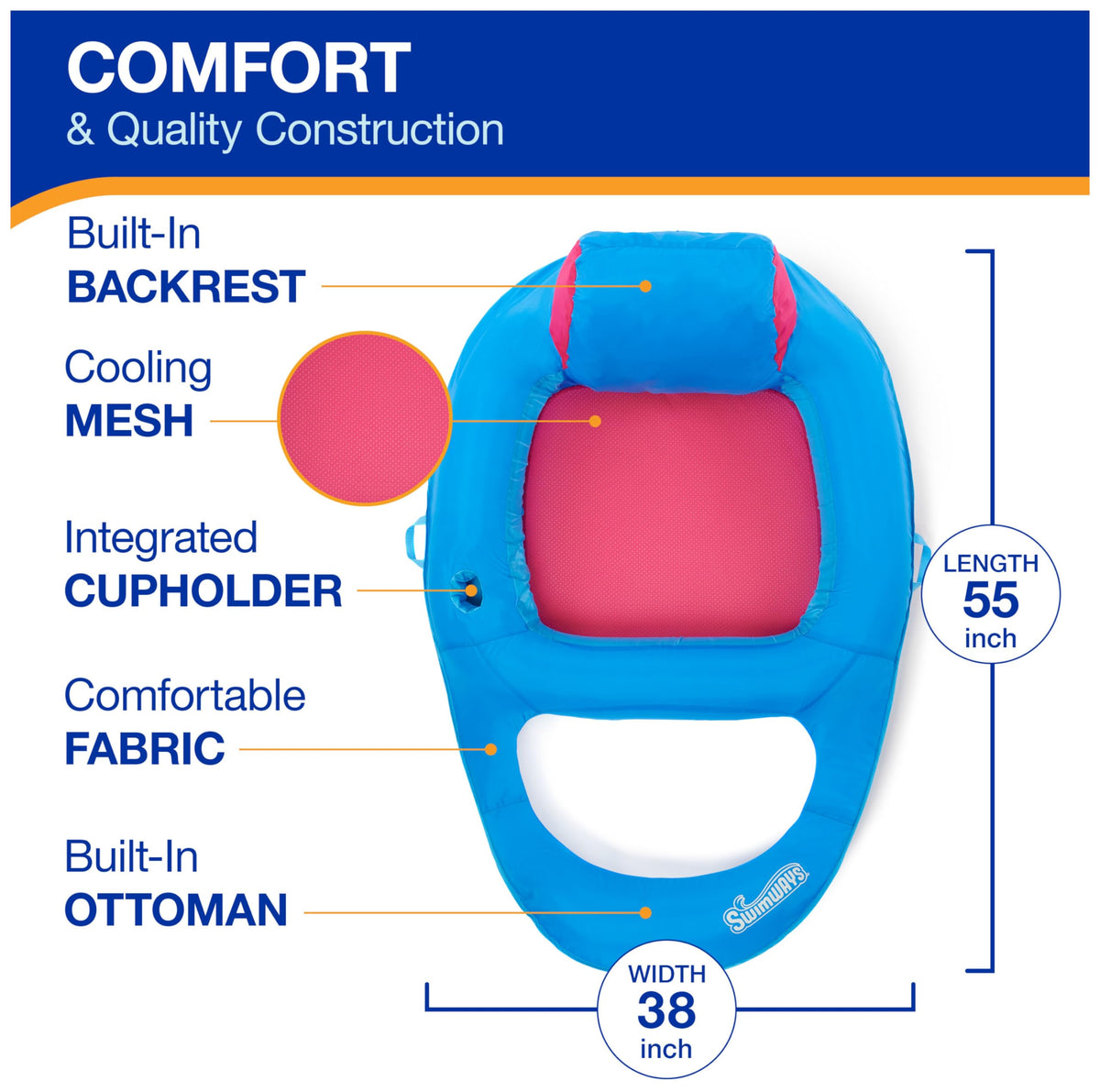 SwimWays Spring Float Premium Recliner cup holder keeps drinks nearby.