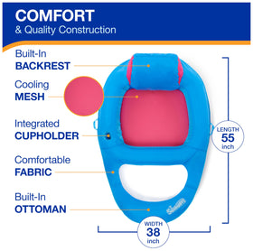 SwimWays Spring Float Premium Recliner cup holder keeps drinks nearby.