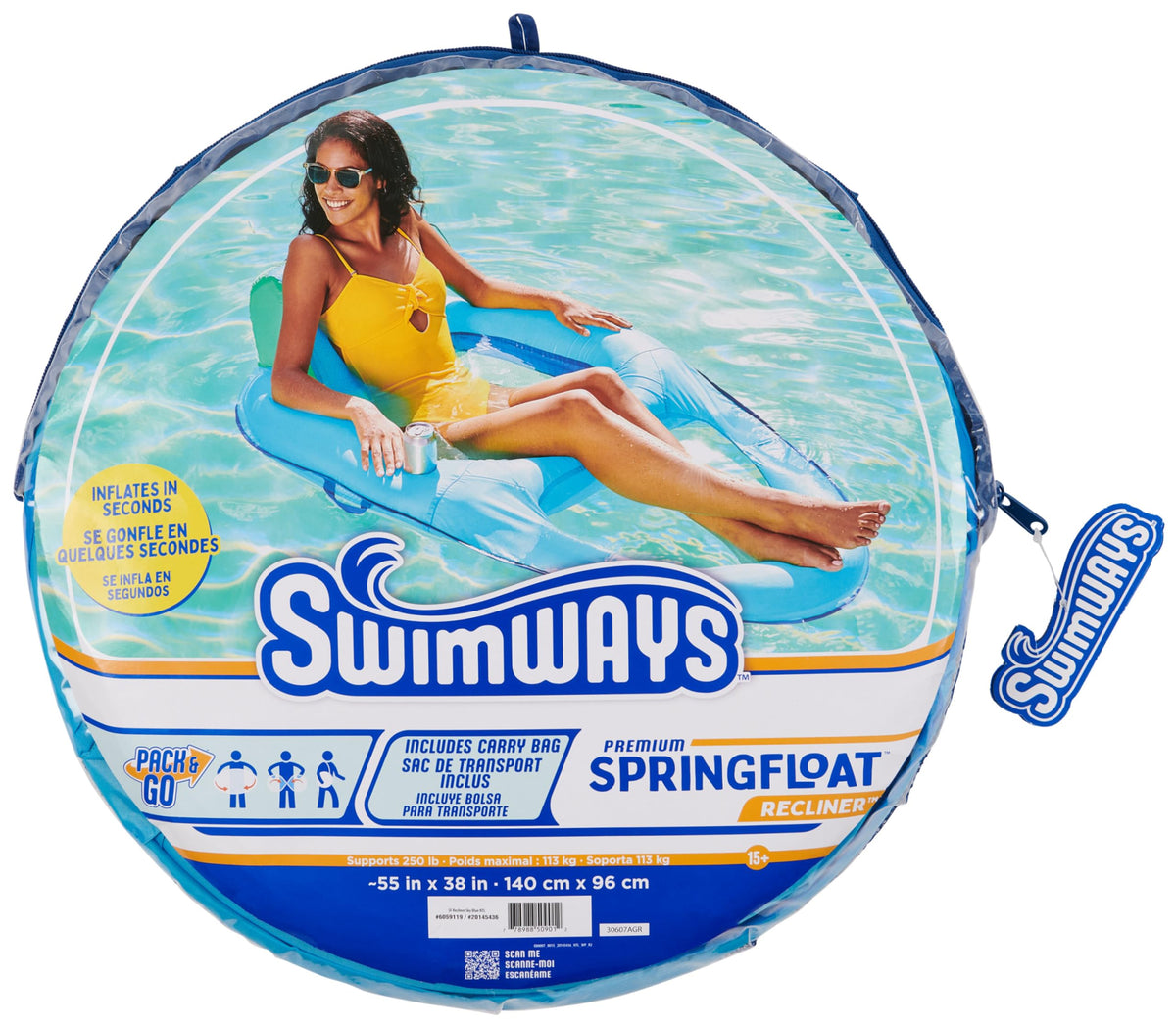 SwimWays Spring Float Premium Recliner deflated and folded for travel storage