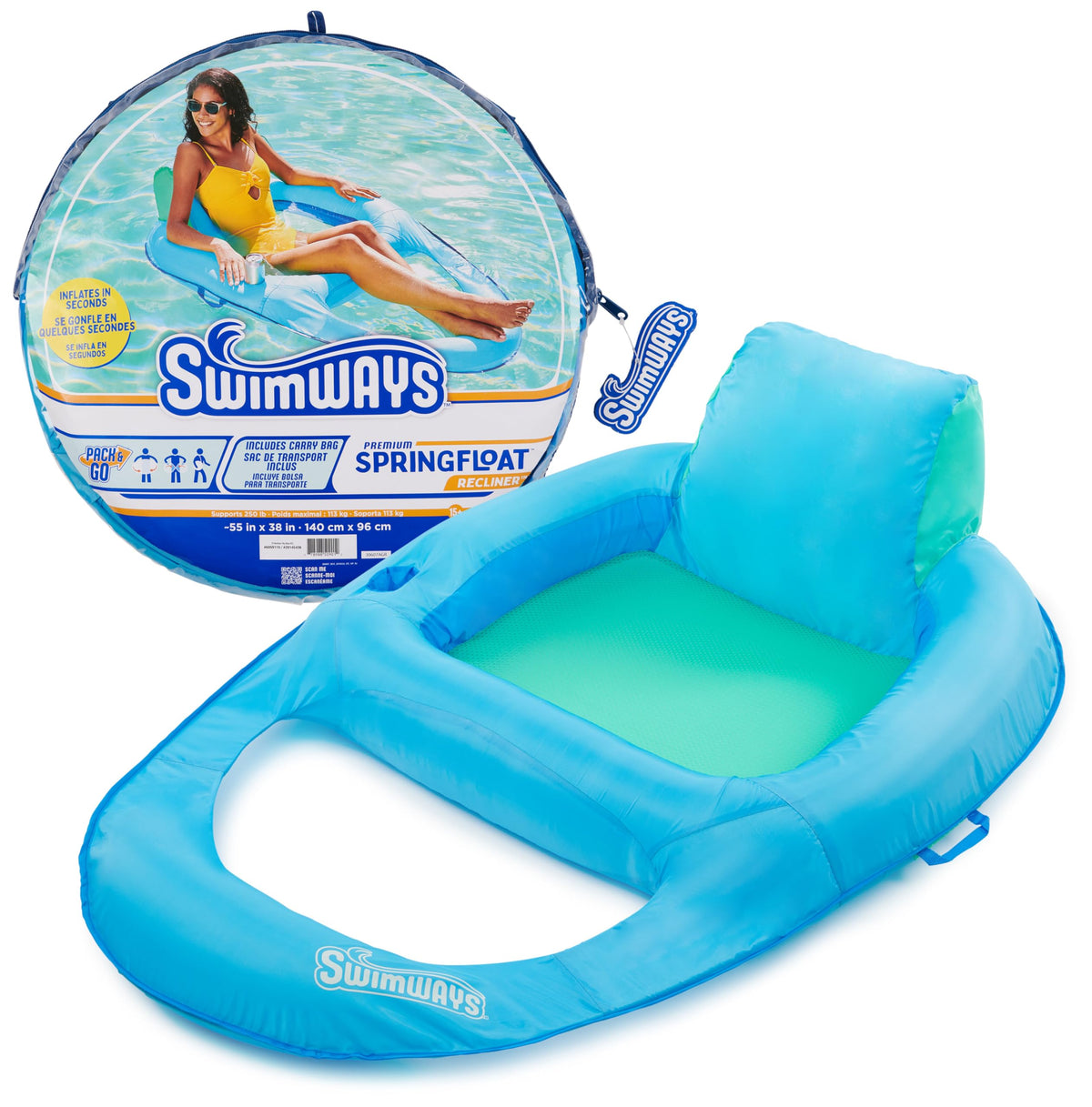 SwimWays Spring Float Premium Recliner front view for easy water lounging