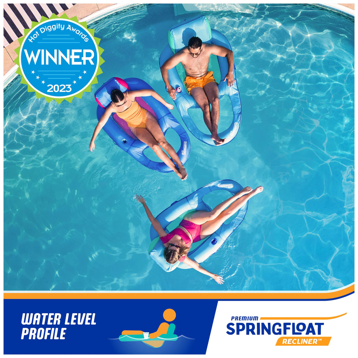 SwimWays Spring Float Premium Recliner Hyper-Flate valve inflates in seconds.
