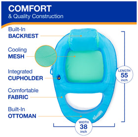 SwimWays Spring Float Premium Recliner in-use at lake with friends for relaxed social time