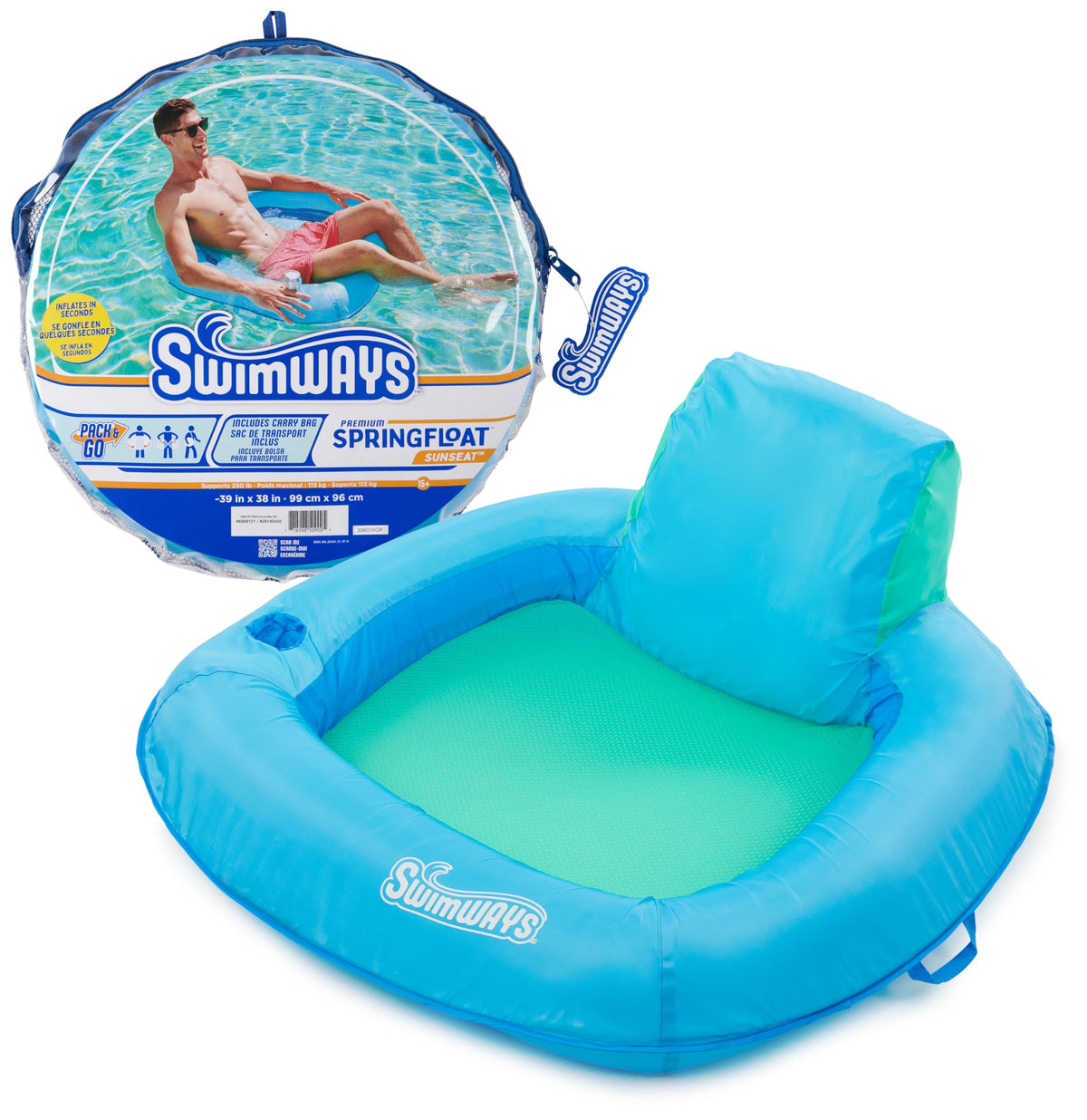 SwimWays Spring Float Premium SunSeat pool lounge keeps you cool while floating.