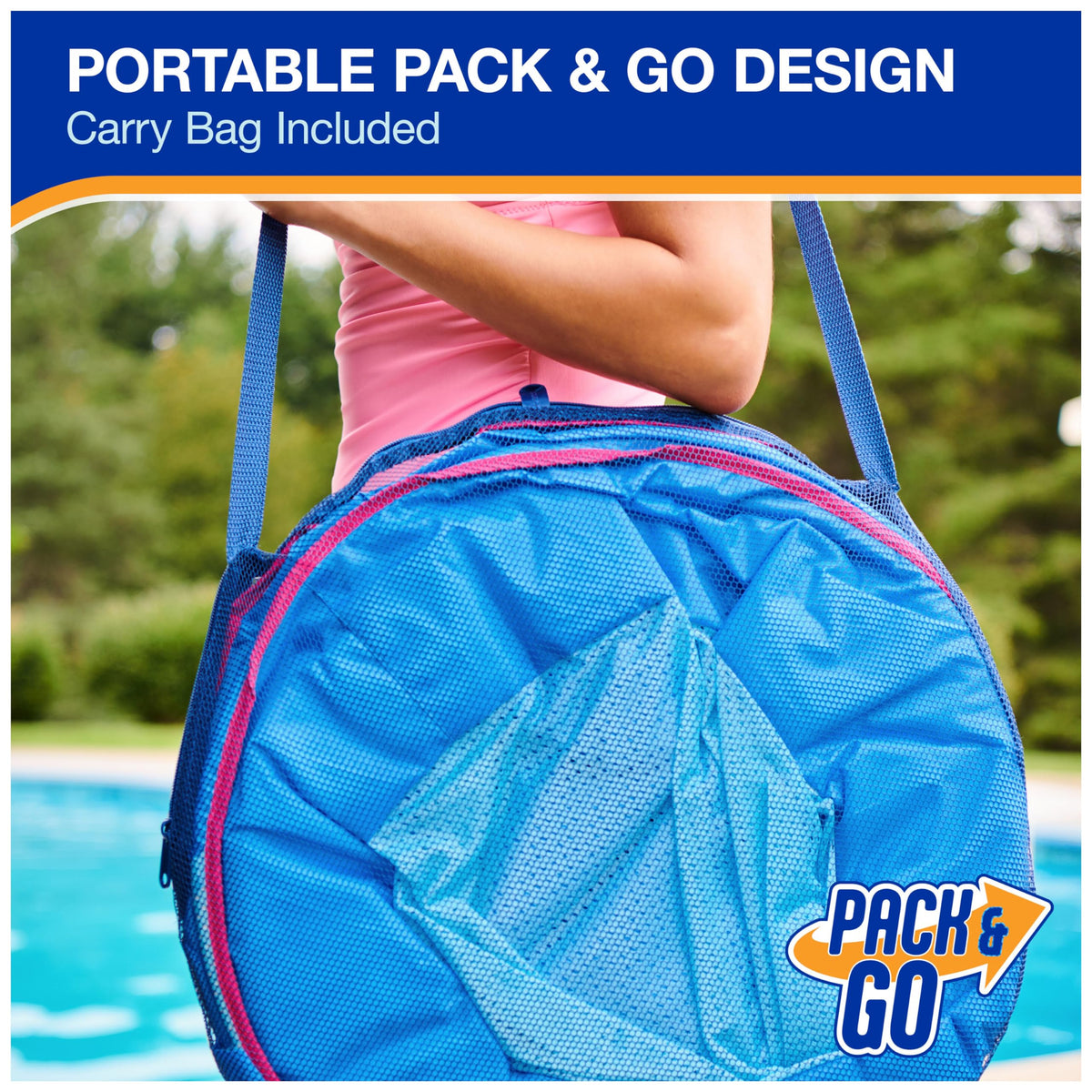 SwimWays Spring Float measures 38 by 38 inches and supports up to 250 lbs.