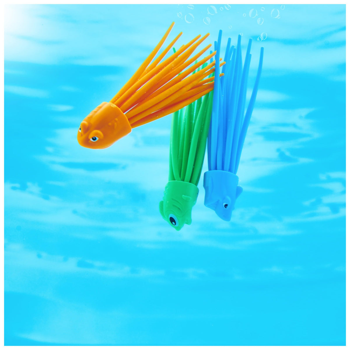Children practice swimming skills with SquiDivers for safe swim training.