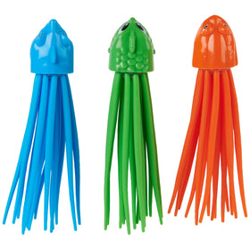 Bright colors help kids spot SquiDivers during pool games.