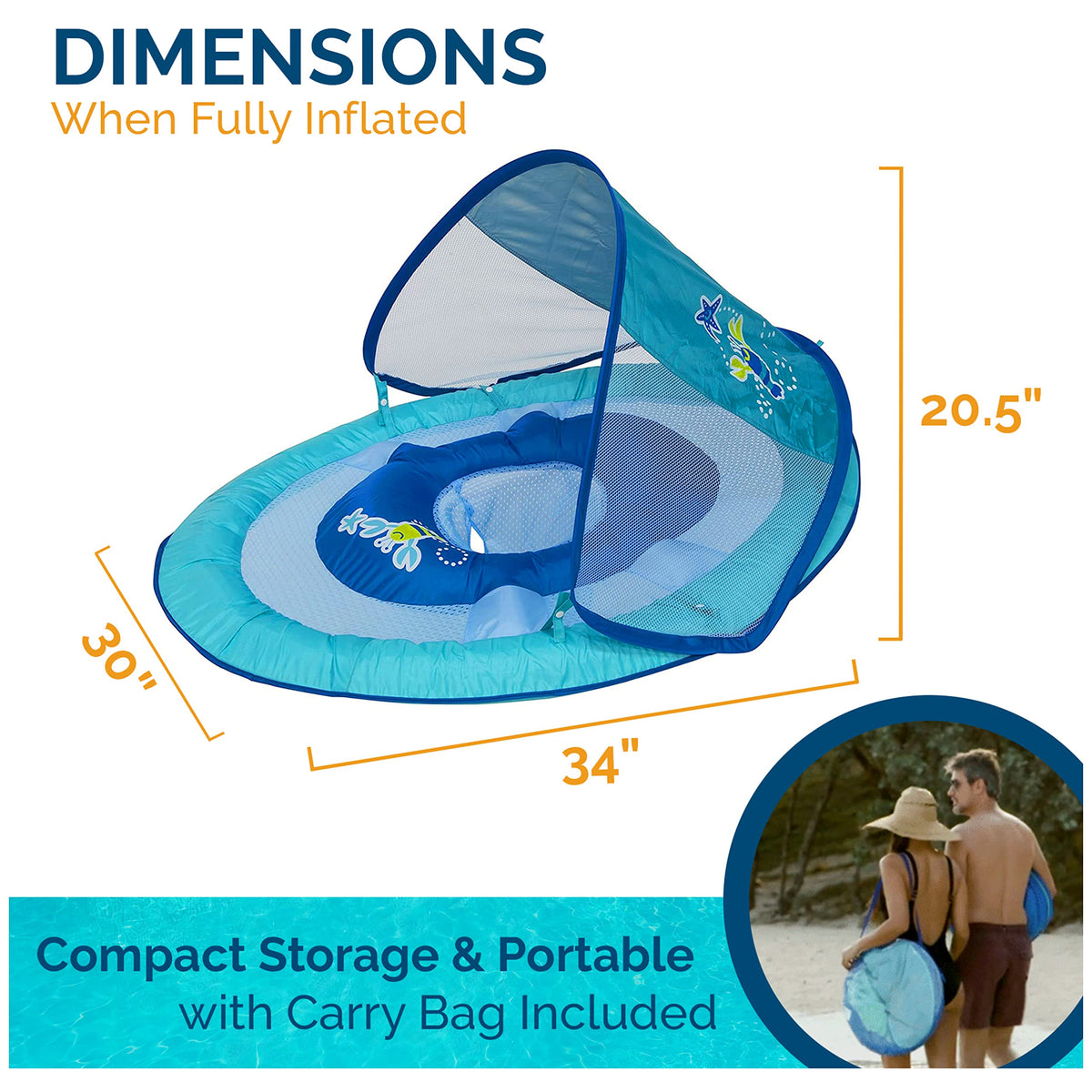 SwimWays canopy with UPF 50+ protection blocks sun while keeping eyes on baby