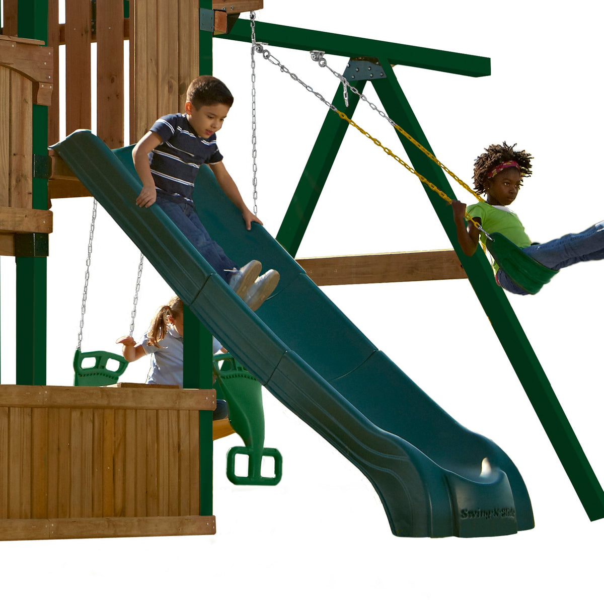 Swing-N-Slide NE 4699-T Super Summit Slide shows a 3-piece design for simple setup