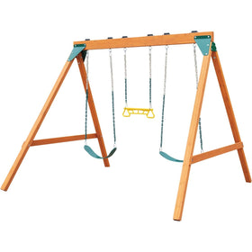 Swing-N-Slide Ranger wooden swing set with two swings and coated chains for safe backyard fun.