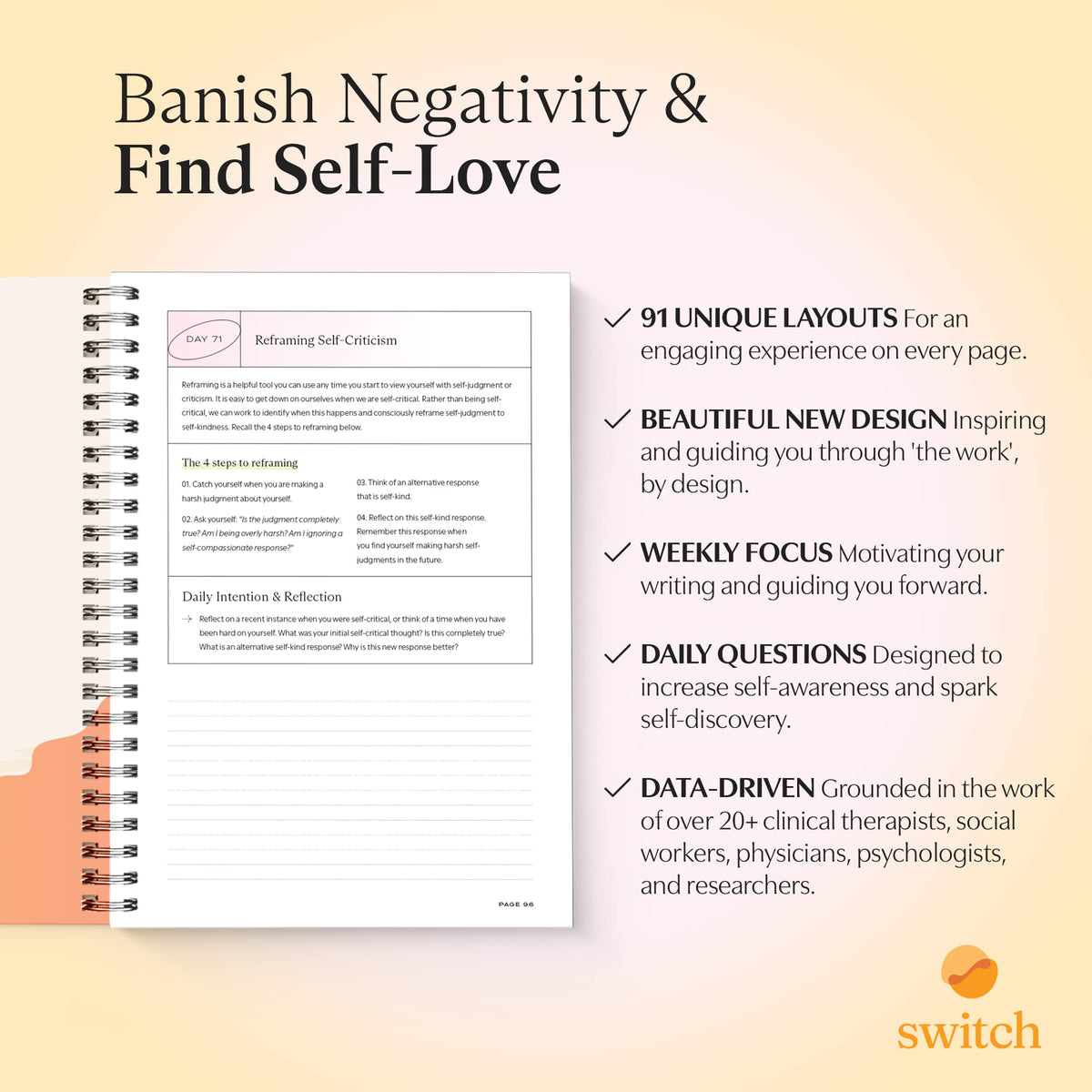 Switch Research Self-Love Journal weekly structure promoting steady progress
