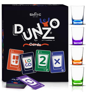 SWOOC DUNZO unbreakable glasses 4-pack ideal for durable party game use.
