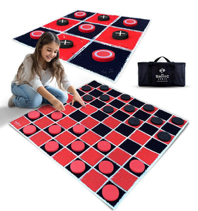 SWOOC Games 2-in-1 giant checkers mat shows large backyard board for outdoor family play.