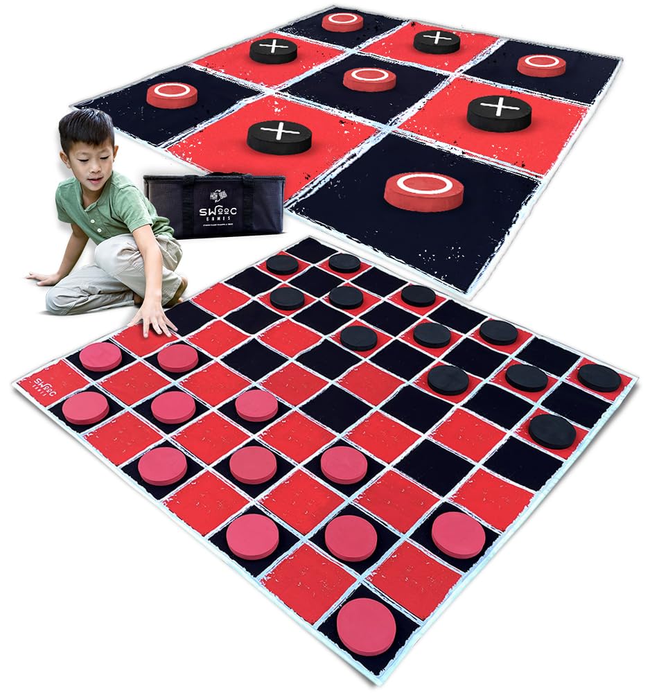 SWOOC Games giant checkers mat on a 4x4 canvas for outdoor family play