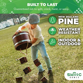 Swooc Games weatherproof design withstands rain and sun during play.