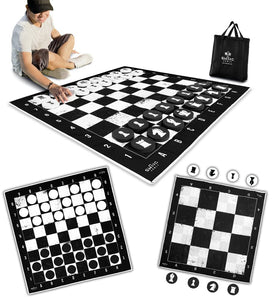 SWOOC giant chess and checkers mat on a 4x4 ft surface for family fun