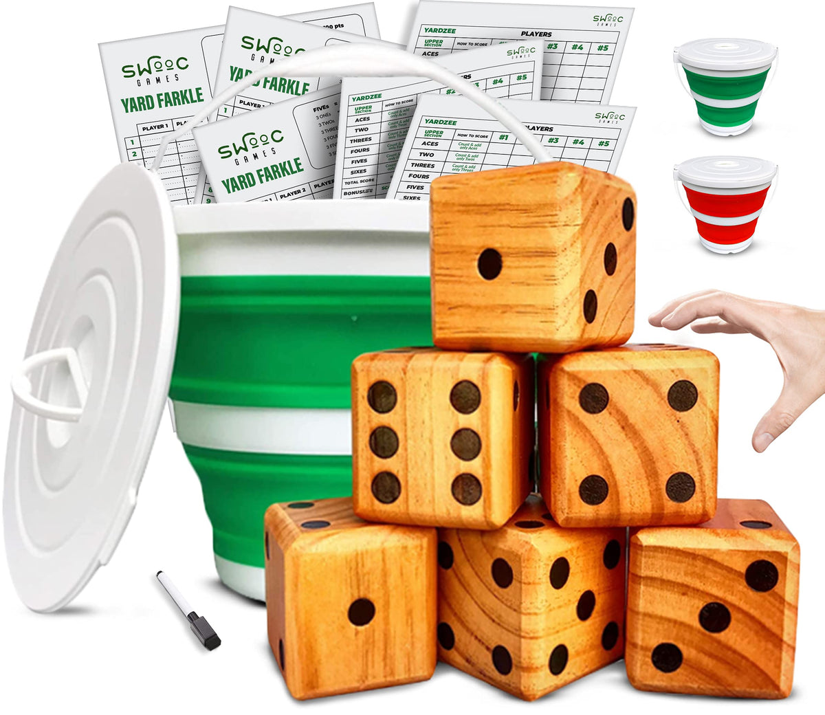 SWOOC giant dice collection for outdoor setup and social play.