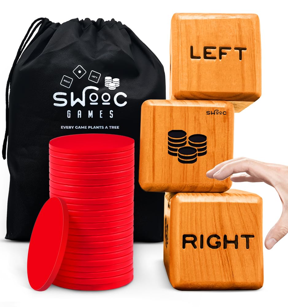 SWOOC giant right center left dice with oversized dice and chips for outdoor family games