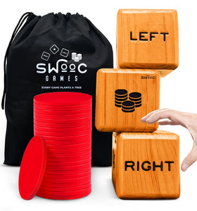 SWOOC giant right center left dice with oversized dice and chips for outdoor family games