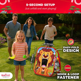 Swooc Safari Sling includes eight fruit-shaped bean bags for tactile tossing.