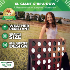 Swooc XL Giant Connect Four on patio for backyard fun.