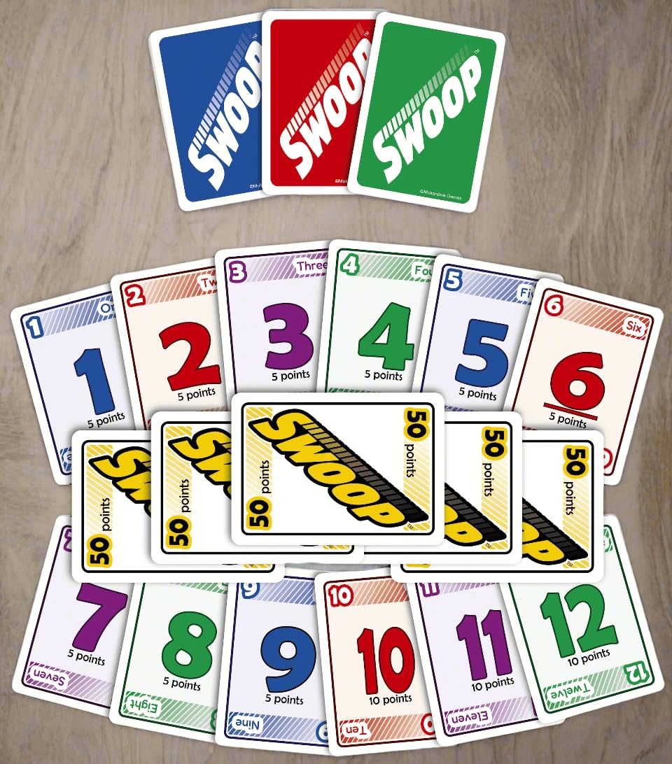 SWOOP rigid box with dividers keeps cards organized for long games.