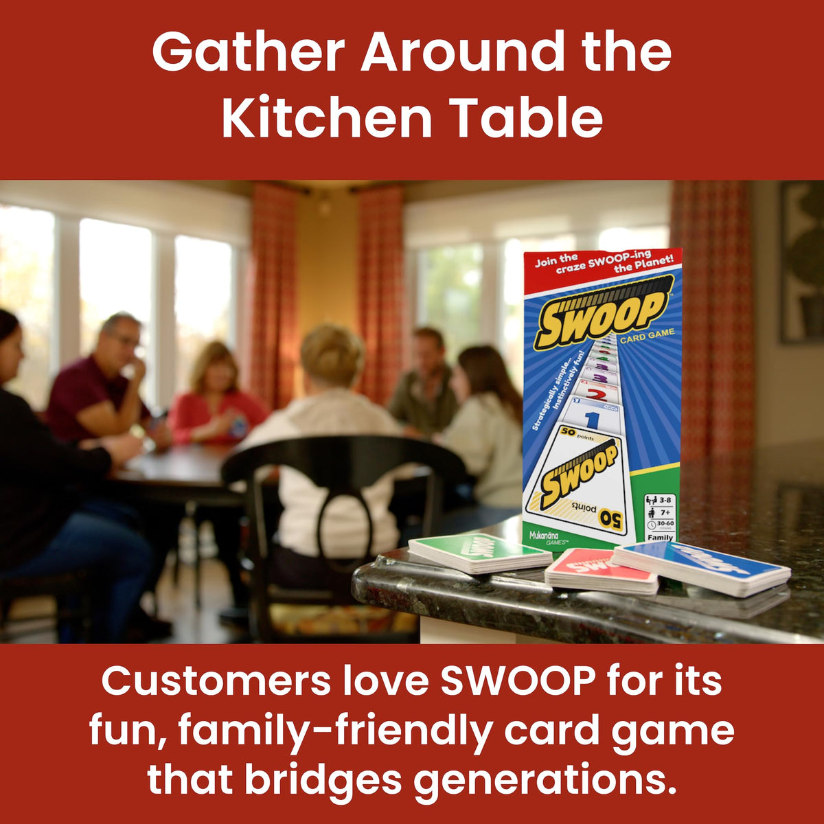 SWOOP players gathered around a table enjoying a fun social challenge.