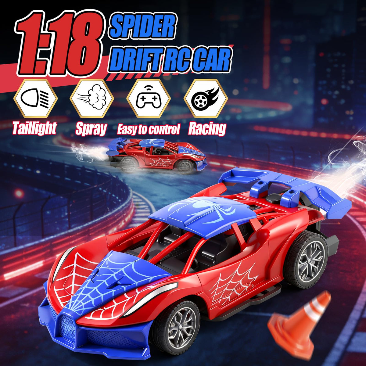 SwordRain 1:18 spider RC car performing 360° spins with 2.4GHz control