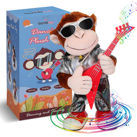 SWTOIPIG Dancing Monkey plush toy with guitar for child-friendly musical play.
