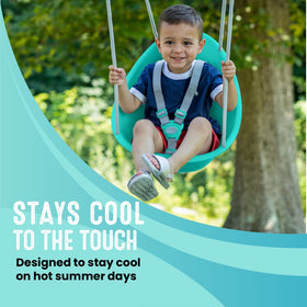 Swurfer Coconut teal swing suitable for both indoor and outdoor spaces with safety