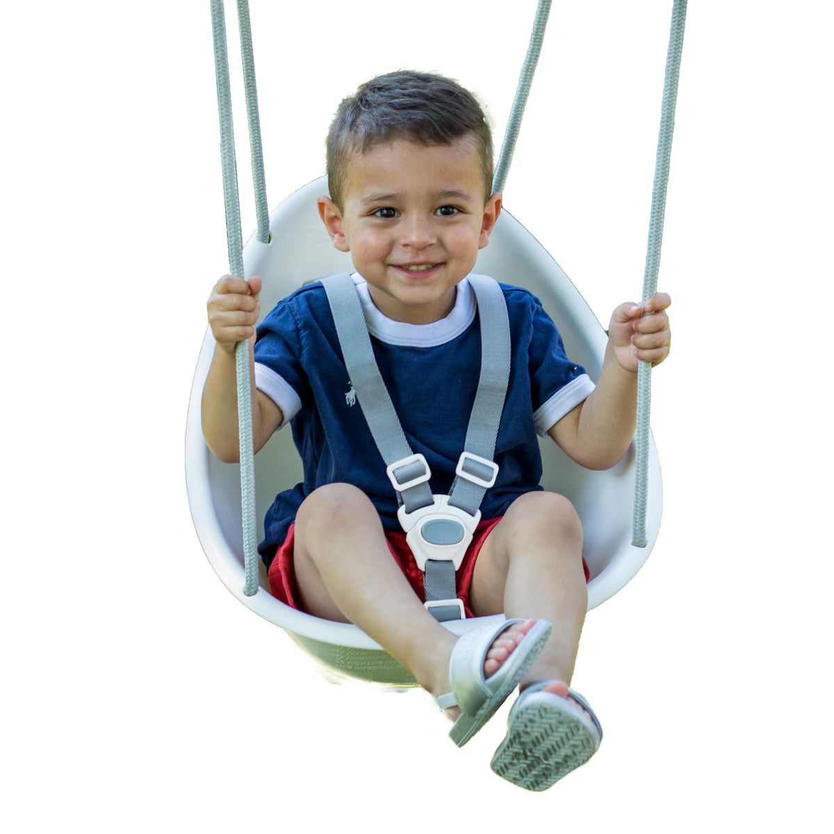 Swurfer Coconut toddler swing front view showing ergonomic seat for comfortable play