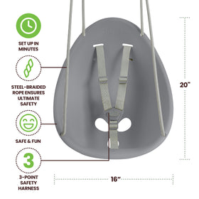 Two-height adjustable harness on Swurfer Coconut for growing toddlers.