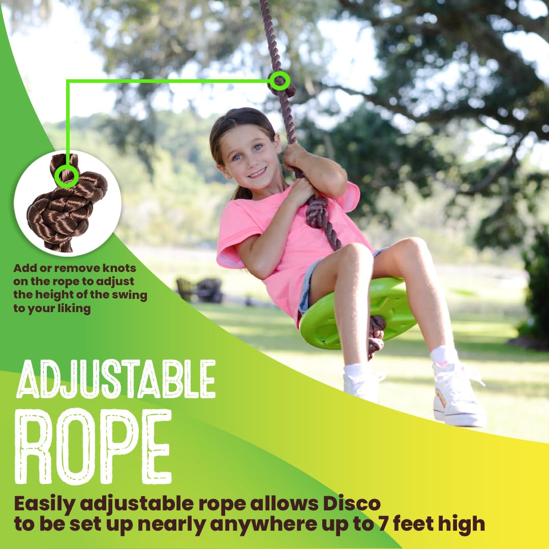 Swurfer Disco Tree Swing adjustable height rope set to 7 ft