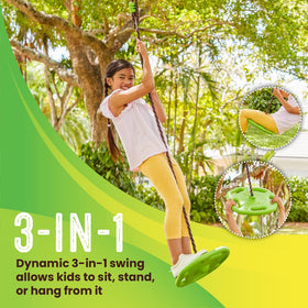 Swurfer Disco Tree Swing installation image with easy setup and carabiner