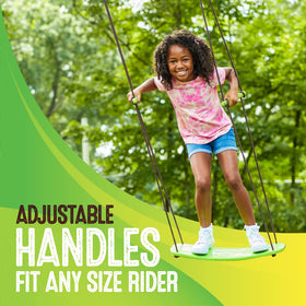 Swurfer Kick backyard-fun scene with smiling family enjoying outdoor play.