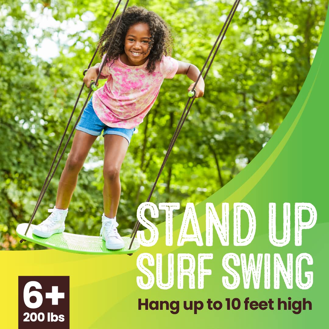 Swurfer Kick hanging-spot shows easy mounting from a tree or frame.
