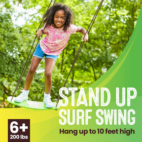Swurfer Kick hanging-spot shows easy mounting from a tree or frame.