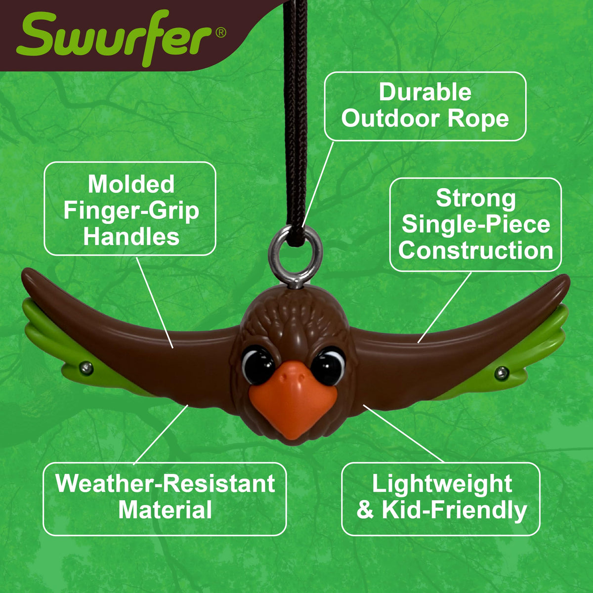 Swurfer Ninja Twister weather-resistant materials withstand outdoor use.
