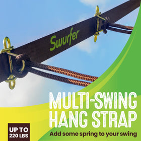Swurfer Skyline adjustable anchors enabling quick swing swaps with carabiners.