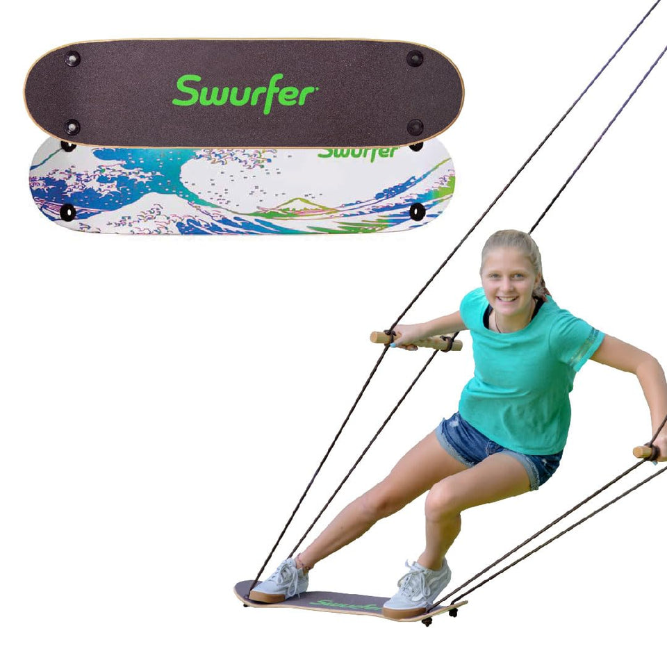 Swurfer TreeSkate deck pump action enabling momentum and leg engagement