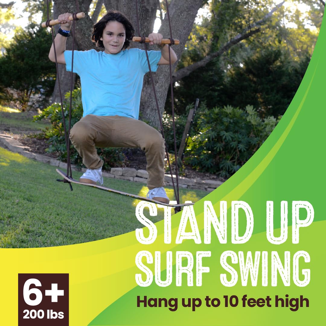 Swurfer TreeSkate in mid-swing for family outdoor play and balance