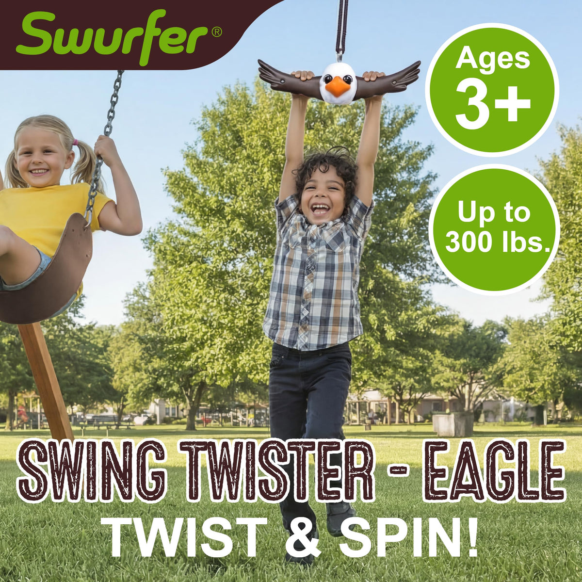 Swurfer Twister swing assembly attached for quick backyard setup