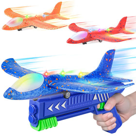 SYHLN 3-pack airplane launcher with LED foam planes for outdoor fun.