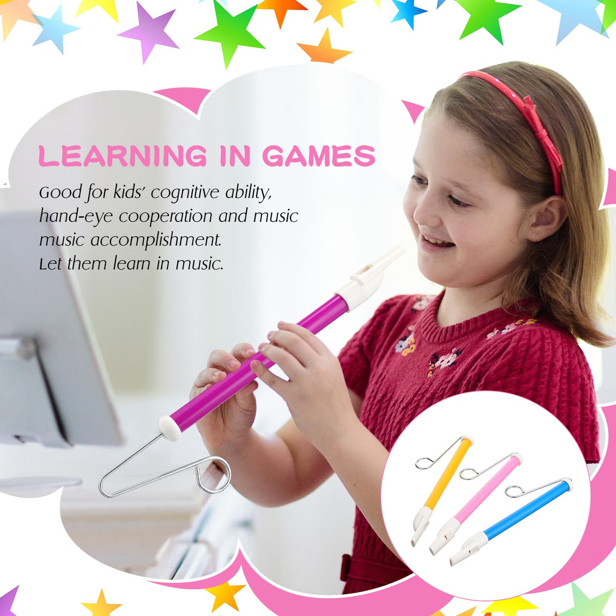 Syhood slide whistles in classroom setup support group activities and rhythm practice.