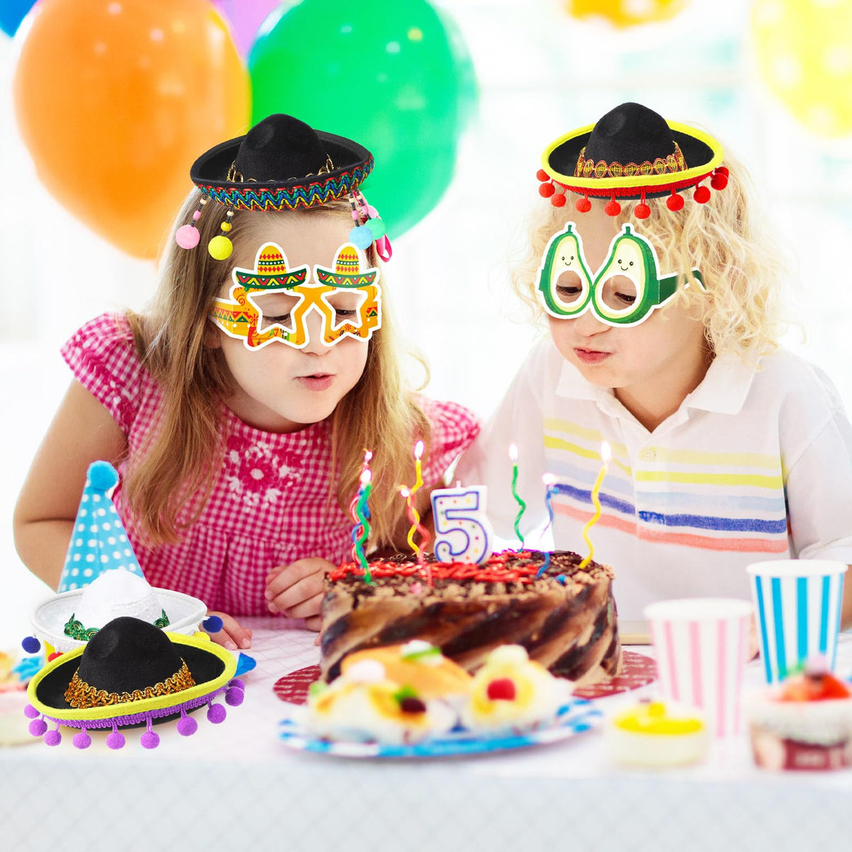 Syhood pinata-pattern eyeglasses add playful accents and shareable photo props.