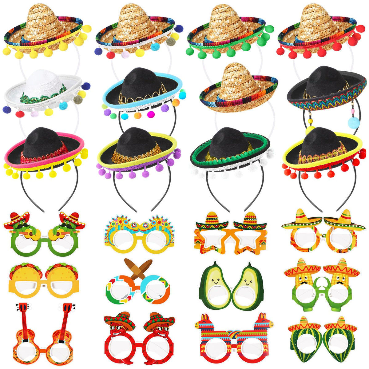 Syhood sombrero headband festival set adds playful color for photo ops and party decor.