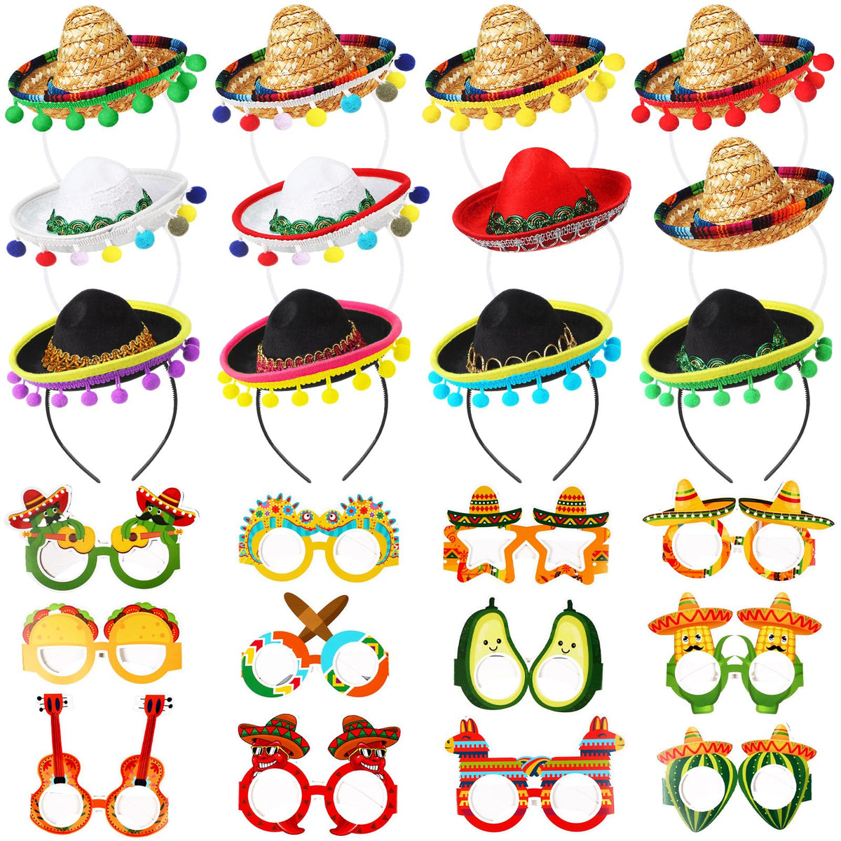 Syhood sombrero headband multicolor close-up, ideal for festive photo props.