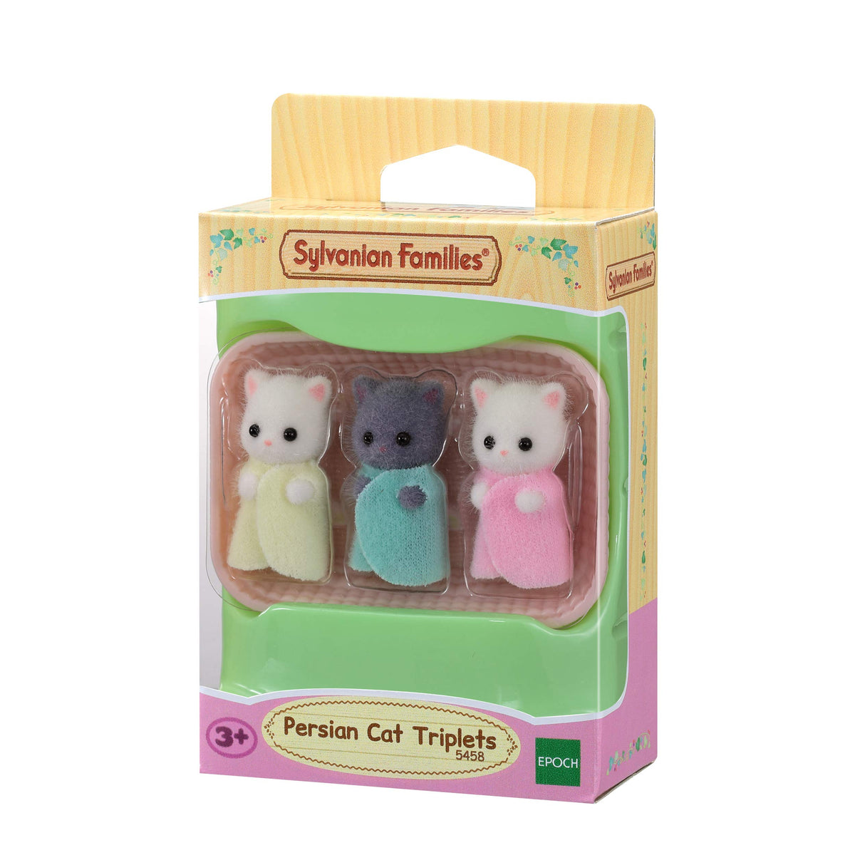 Sylvanian Families Persian Cat Triplet in mint green outfit for imaginative storytelling
